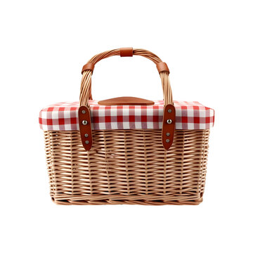 Camping or Picnic wicker basket isolated on transparent background, AI