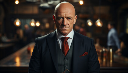 Successful businessman in a suit, confident, looking at camera generated by AI