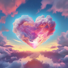 a rainbow heart silhouette with clouds, generative AI