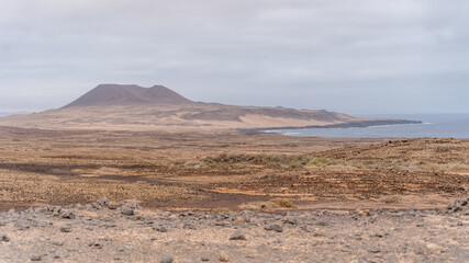 View of la Graciosa island close to lanzarote, canary island spain, with only dirt roads and old volcano