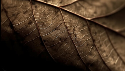 Organic leaf vein pattern in vibrant autumn colors, backlit beauty generated by AI