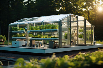 A controlled greenhouse used for research and development, symbolizing innovation and scientific exploration. Generative Ai.