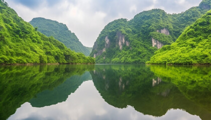 Tranquil scene of beauty in nature, a green meadow reflecting sunlight generated by AI