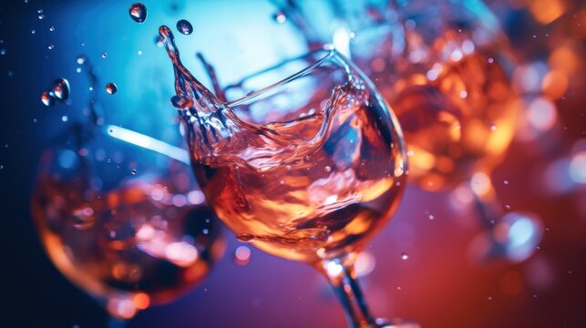 Wine glasses with water splashes on a dark background, AI