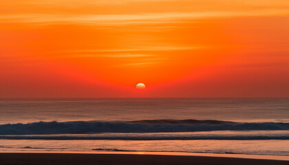 Obraz premium Vibrant sunset over tranquil water, a heaven on earth generated by AI