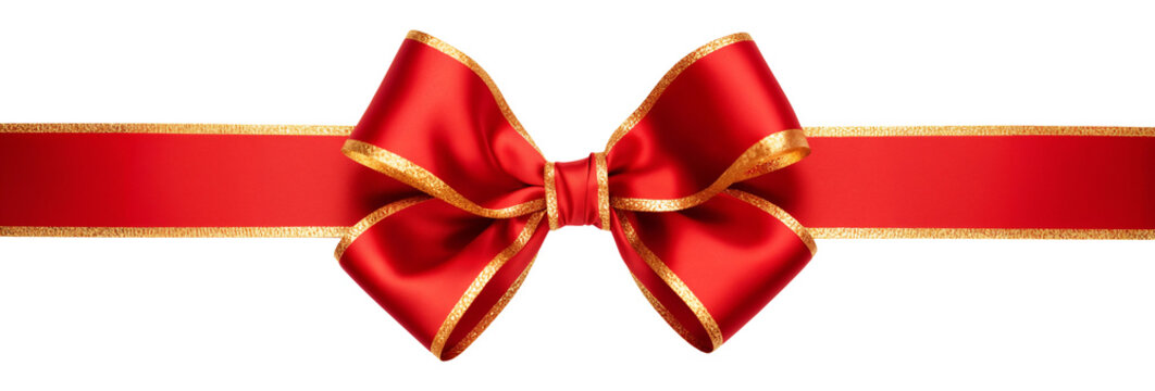 Red and gold ribbon png, bow isolated on transparent or white background hd, christmas gifts concept