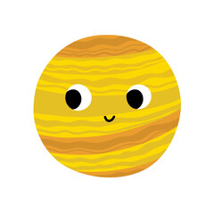 Happy Venus planet in cartoon style. Cute smiling Solar System character clipart. Space element isolated on white. Vector illustration © juliyas