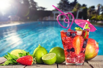 Tasty alcohol drinks at summer evening