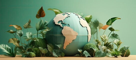 the paper globe with greenery around it Generative AI