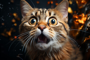 Funny SURPRISED portrait of a Bengal cat ai generative
