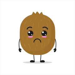 Cute gloomy kiwi character. Funny sad fruit cartoon emoticon in flat style. closet vector illustration