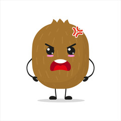 Cute angry kiwi character. Funny mad fruit cartoon emoticon in flat style. closet vector illustration