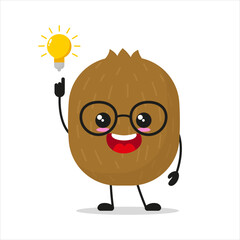 Cute smart kiwi character. Funny fruit got inspiration idea cartoon emoticon in flat style. closet vector illustration