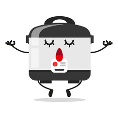 Cute relax rice cooker character. Funny yoga home appliance cartoon emoticon in flat style. rice, cooker meditation vector illustration