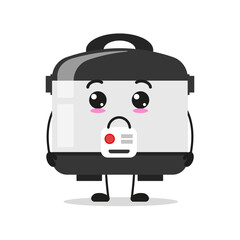 Cute sad rice cooker character. Funny unhappy home appliance cartoon emoticon in flat style. closet vector illustration