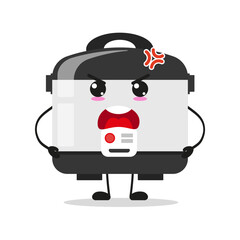 Cute angry rice cooker character. Funny mad home appliance cartoon emoticon in flat style. closet vector illustration