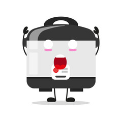 Cute shocked rice cooker character. Funny home appliance cartoon emoticon in flat style. closet vector illustration