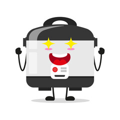 Cute excited rice cooker character. Funny electrifying home appliance cartoon emoticon in flat style. closet vector illustration