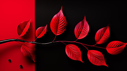 black and red leafs with copy space 