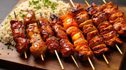 Chicken And Rice Skewers Natural Colors  , Background For Banner, HD