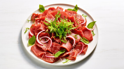 Fototapeta premium Beef Carpaccio Natural Colors Minimalist , Background For Banner, HD