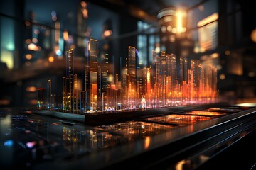 A digital representation of stock market charts and data visualizations, displayed on screens against a sleek, modern backdrop, generative AI
