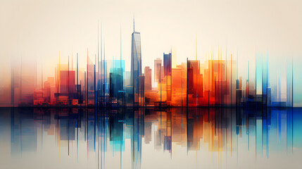 Obrazy na Plexi  colored abstract city skyline with reflection - modern digital painting - generative AI