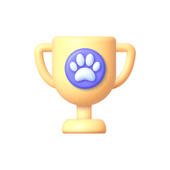 Gold pet trophy 3d on white background. Vector illustration