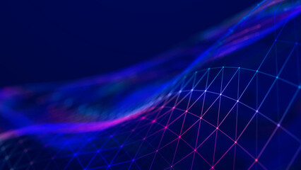 Abstract polygonal space with connecting dots and lines. Dark background. Connection structure. 3d
