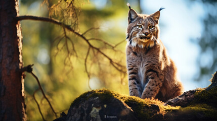 A Rare Lynx Is Perched High In A Tree Overlooking, Background For Banner, HD