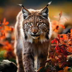 Obraz premium A Rare Lynx Is Prowling Through A Vibrant Meadow, Background For Banner, HD