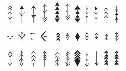 arrow, collection of icons of small black pointer arrows for design isolated on a white background, flat minimalism graphics, set of illustrations