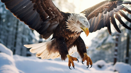 Fototapeta premium A Regal Eagle Is Swooping Down To Catch Its Prey, Background For Banner, HD