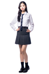 Fototapeta premium Young asian woman in school uniform on white background