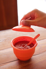 Indonesian traditional chili sauce served on bowl 