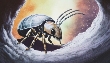 A bug crawling in a hole - obrazy, fototapety, plakaty