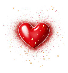 Heart design isolated on white background with red glittery and shiny confetti.