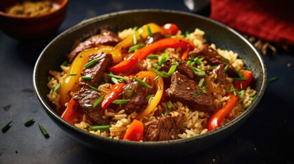 Beef And Bell Pepper Fried Rice Natural  , Background For Banner, HD