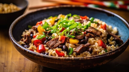 Beef And Black Bean Fried Rice Natural, Background For Banner, HD