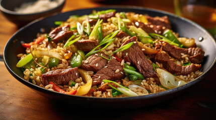 Fototapeta premium Beef And Cabbage Fried Rice Natural Color, Background For Banner, HD