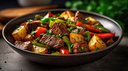 Beef And Potato Stir Fry Natural Colors  , Background For Banner, HD
