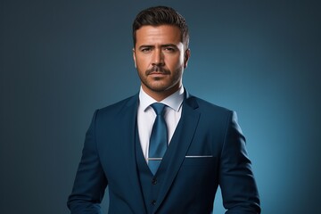 portrait of a businessman on blue background