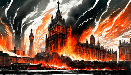 Artistic interpretation of the Great London Fire of 1666