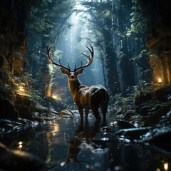 A Graceful Deer Is Peacefully Resting , Background For Banner, HD