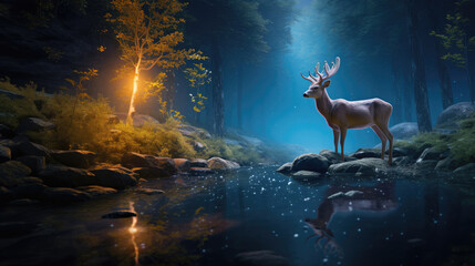 A Graceful Deer Is Sipping From A Crystal-Clear, Background For Banner, HD