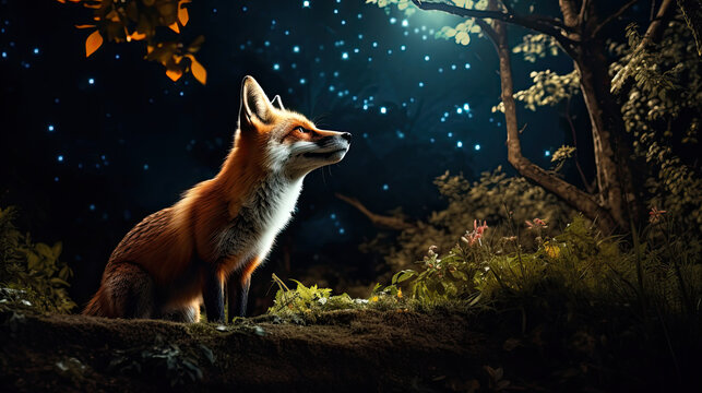 A Playful Fox Is In The Moonlit Forest Photographed, Background For Banner, HD