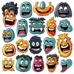 Fotobehang Vintage cartoon smiley faces, 30s to 60s style, for cheerful logos. © LomaPari2021