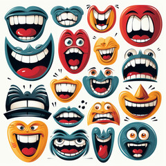 Vintage cartoon smiley faces, 30s to 60s style, for cheerful logos.