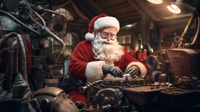 Santa Claus Crafting Toys in His Magical Workshop