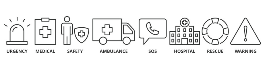 Emergency banner web icon vector illustration concept with icon of urgency, medical, safety, ambulance, sos, hospital, rescue, and warning
